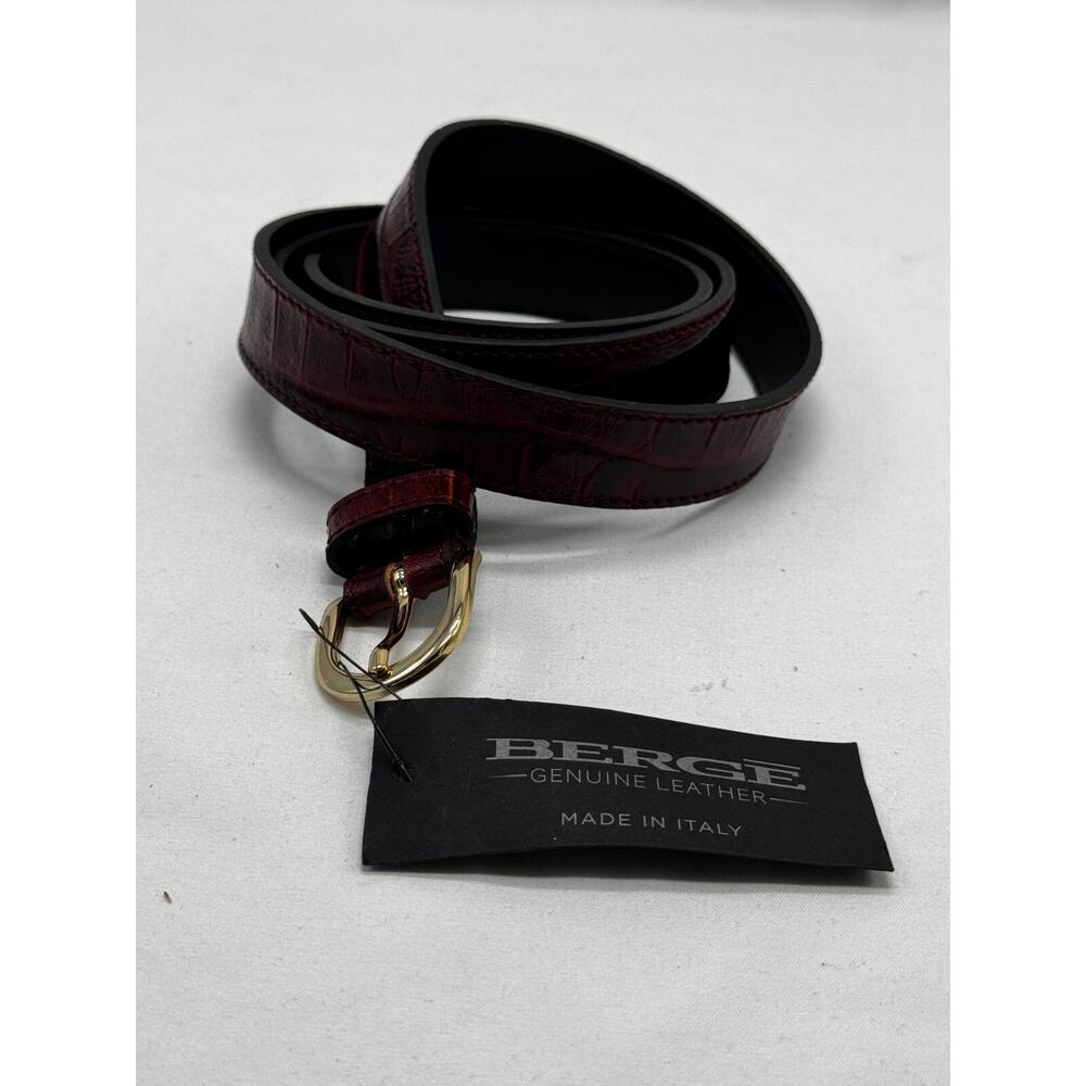 Berge Genuine Leather Belt Oxblood Croc Print Made in Italy Sz L 44.5" NWT - Picture 2 of 6